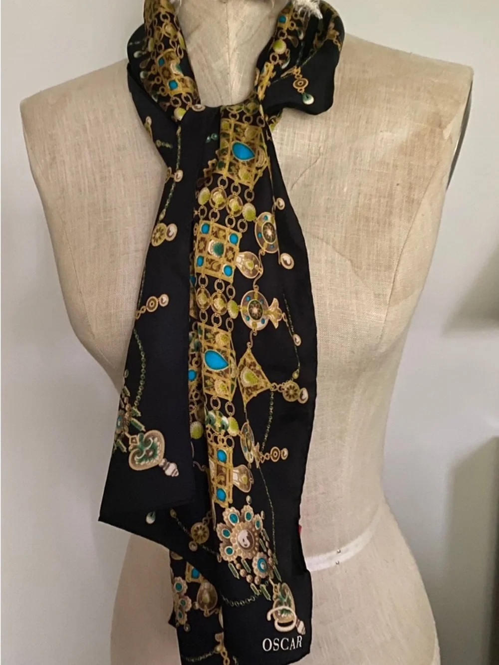Vintage Oscar an Oscar De La Renta Co Gems & Jewels Jewelry Black Silk Scarf NWT